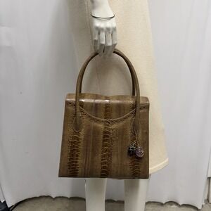Darby Scott Ostrich Leg Thompson Tote Purse Taupe Tone NWOT Semi Precious Stones